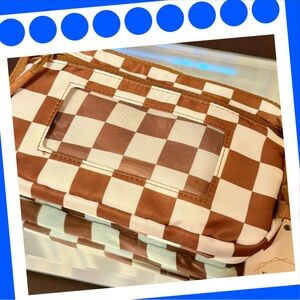 Elegant Brown Checkered Crossbody Bag